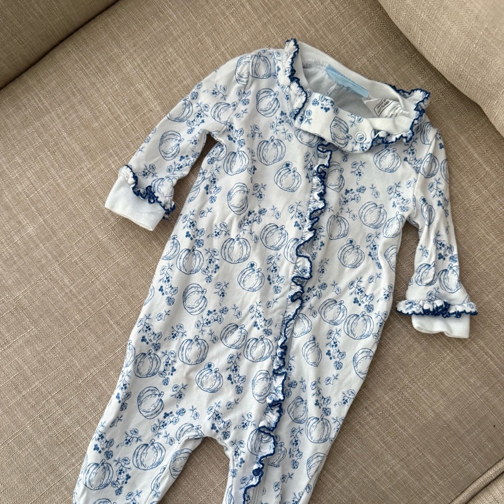 Blue and White Pumpkin Footie Pajama